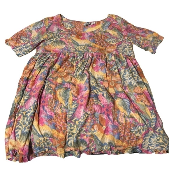 Unique Vintage Floral Short Sleeve Girl Flowy Tunic Top - Picture 1 of 5